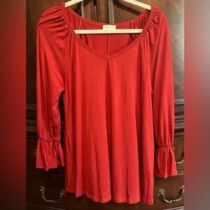 Be Stage Solid Ruffle Cuff Long Sleeve Tee